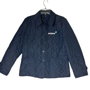 Brooks Brothers Large Navy Blue Quilted Jacket Womens enGene Logo Button Front